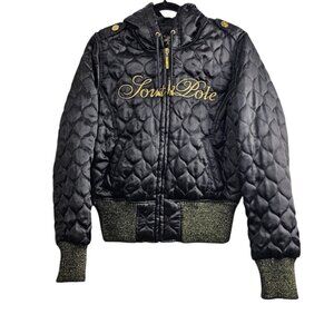 Southpole Quilted Puffer Bomber Y2K Hooded Black And Gold Metallic Jacket